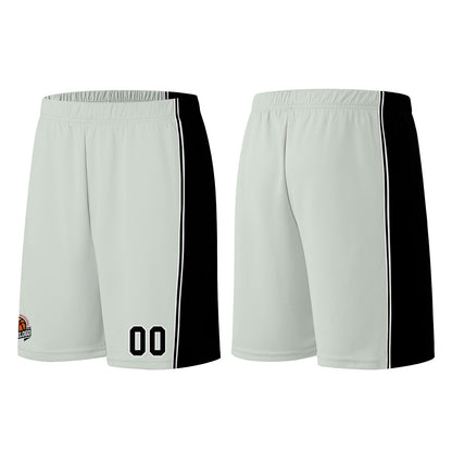 Individuelle Grau-Schwarz Basketball Jersey Shorts für Männer und Frauen Gestickter und gedruckter Name, Nummer und Logo