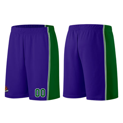Individuelle Lila Grün Basketball Jersey Shorts für Männer und Frauen Gestickter und gedruckter Name, Nummer und Logo