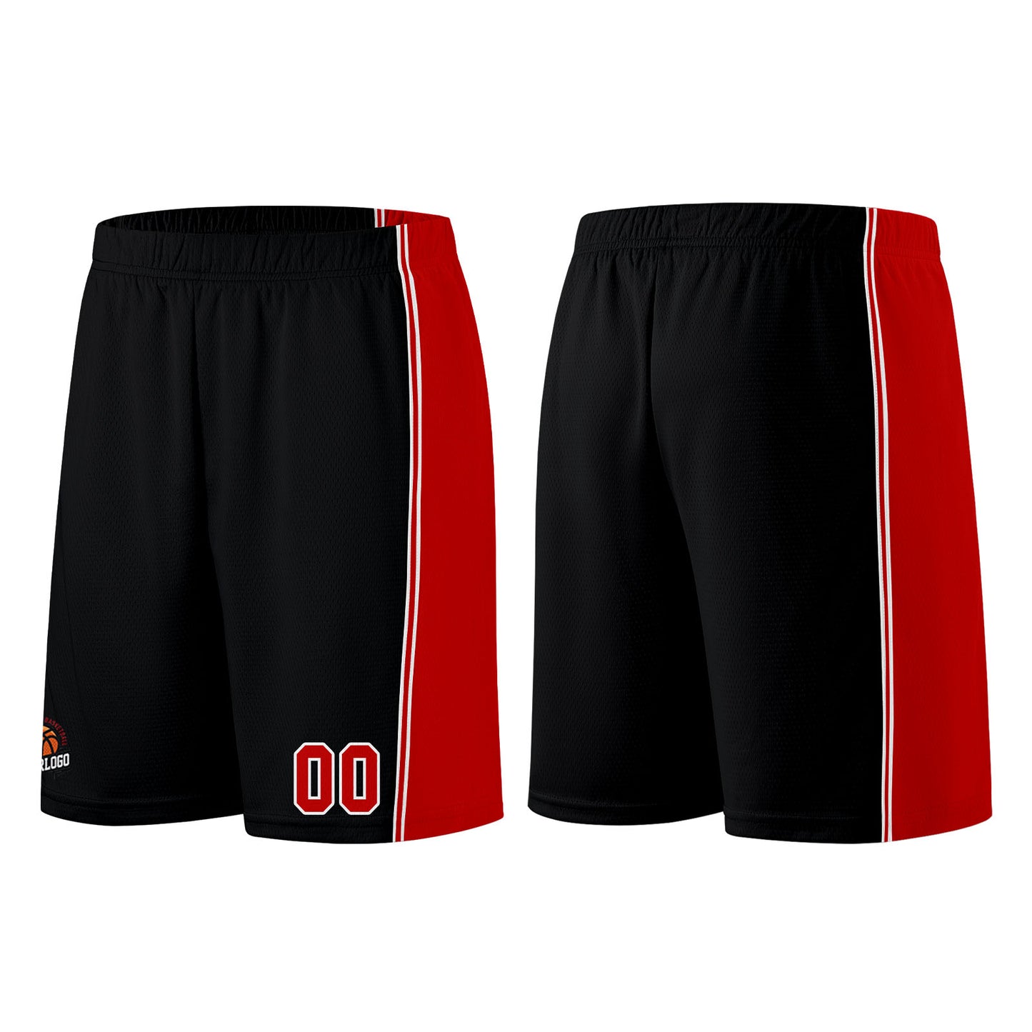 Individuelle Schwarz Rot Basketball Jersey Shorts für Männer und Frauen Gestickter und gedruckter Name, Nummer und Logo