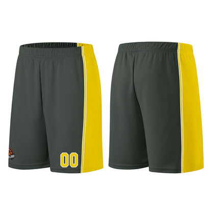 Individuelle Dunkelgrau-Gelb Basketball Jersey Shorts für Männer und Frauen Gestickter und gedruckter Name, Nummer und Logo