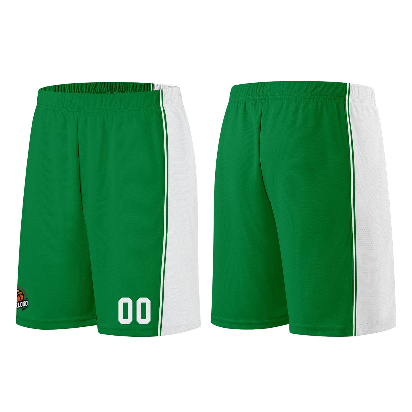 Individuelle Kelly Grün Weiß Basketball Jersey Shorts für Männer und Frauen Gestickter und gedruckter Name, Nummer und Logo