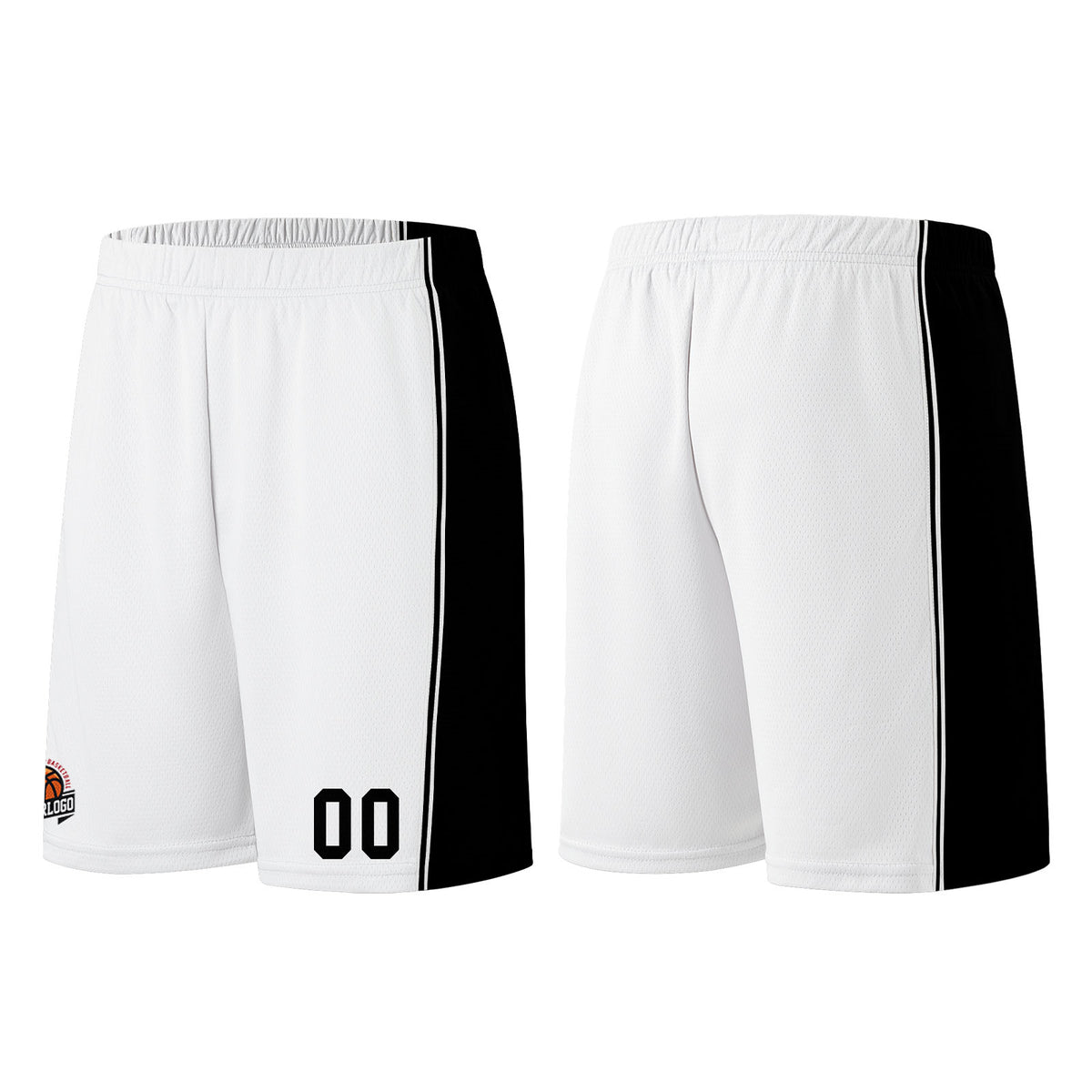 Individuelle Weiß-Schwarz Basketball Jersey Shorts für Männer und Frauen Gestickter und gedruckter Name, Nummer und Logo