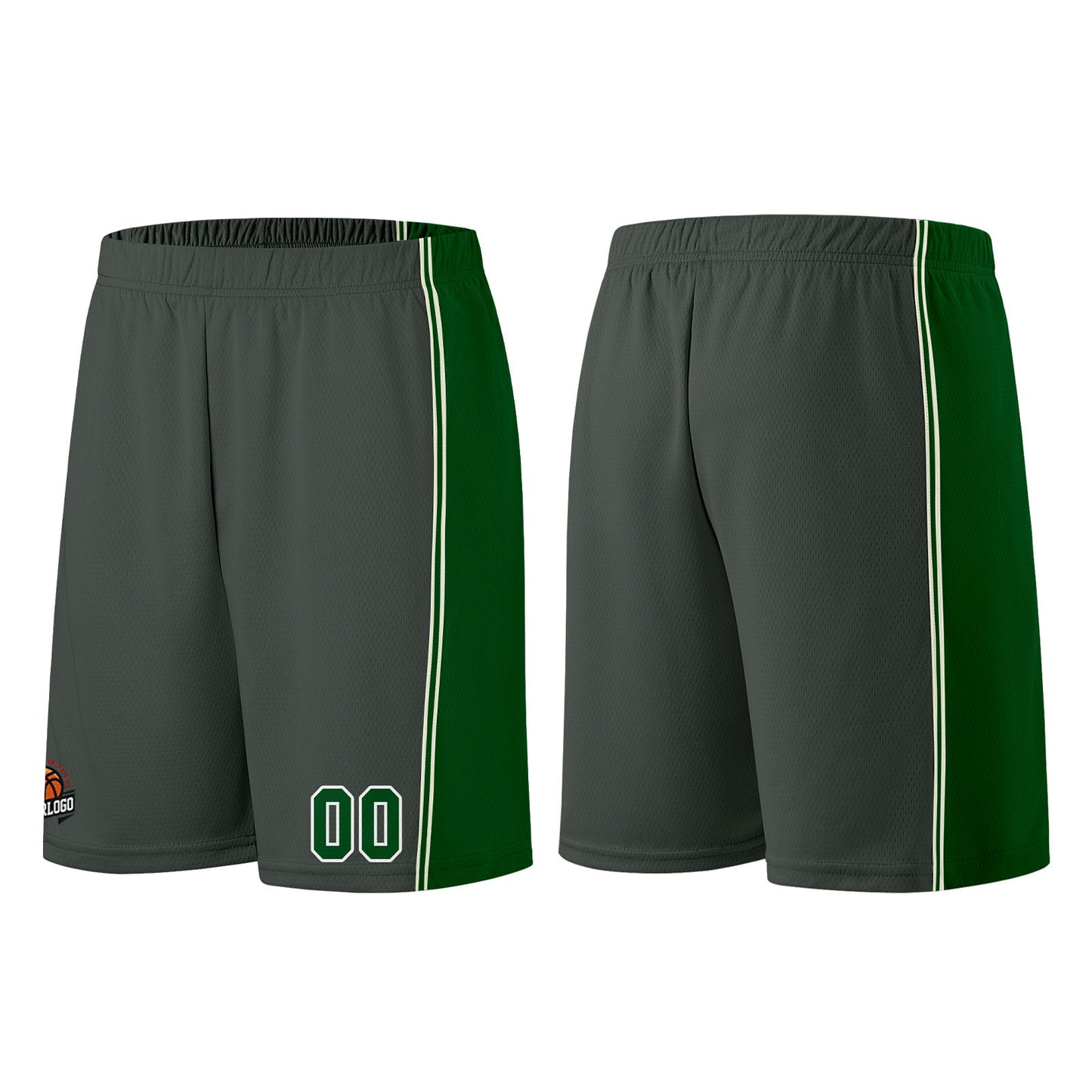 Individuelle Dunkelgrau-Grün Basketball Jersey Shorts für Männer und Frauen Gestickter und gedruckter Name, Nummer und Logo