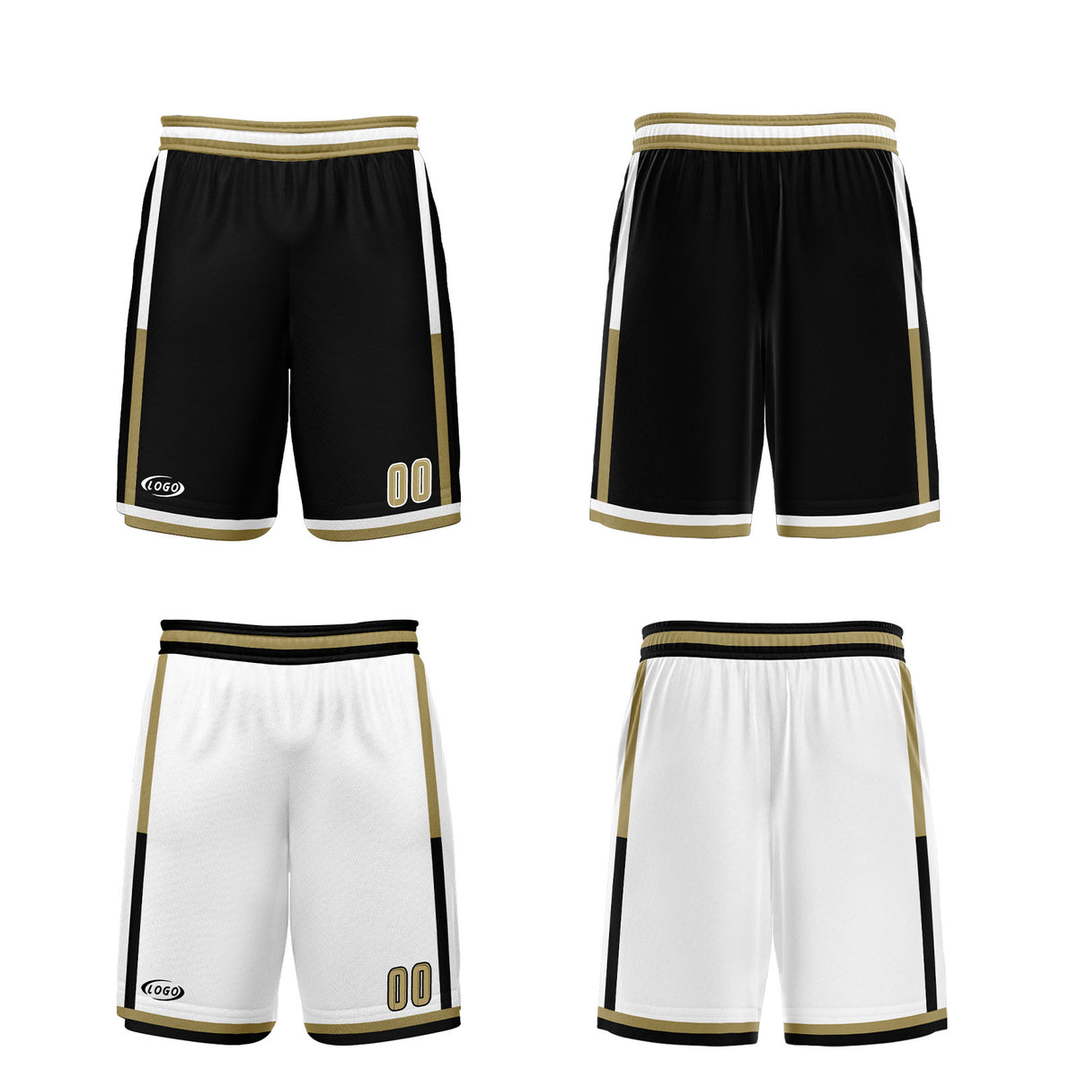 Benutzerdefinierte Schwarz Weiß Gold Reversible Basketball Jersey Personalisierte Drucken Name Nummer Logo