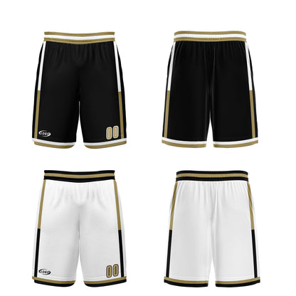 Benutzerdefinierte Schwarz Weiß Gold Reversible Basketball Jersey Personalisierte Drucken Name Nummer Logo