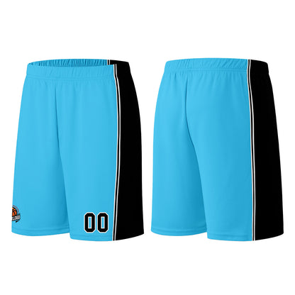 Individuelle Hellblau Schwarz Basketball Jersey Shorts für Männer und Frauen Gestickter und gedruckter Name, Nummer und Logo