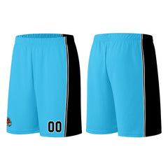 Individuelle Hellblau Schwarz Basketball Jersey Shorts für Männer und Frauen Gestickter und gedruckter Name, Nummer und Logo