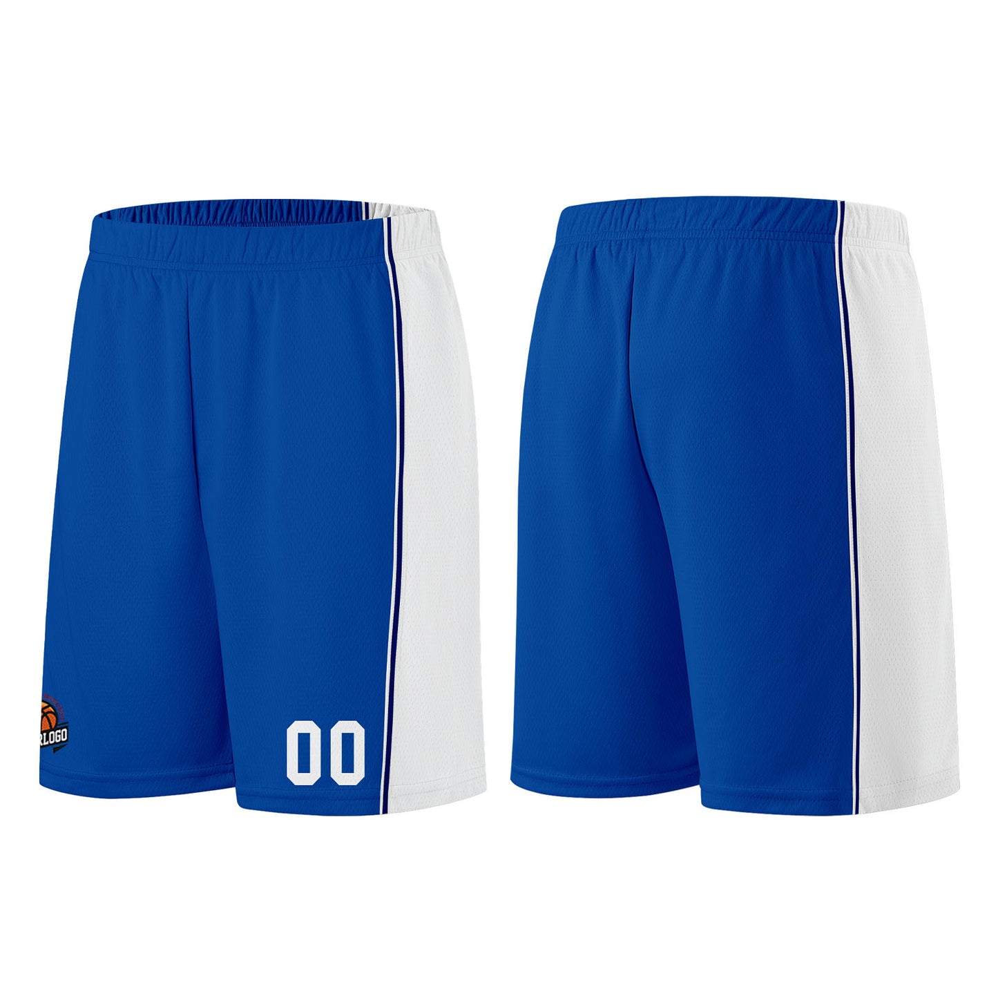 Individuelle Königlich-Weiß Basketball Jersey Shorts für Männer und Frauen Gestickter und gedruckter Name, Nummer und Logo