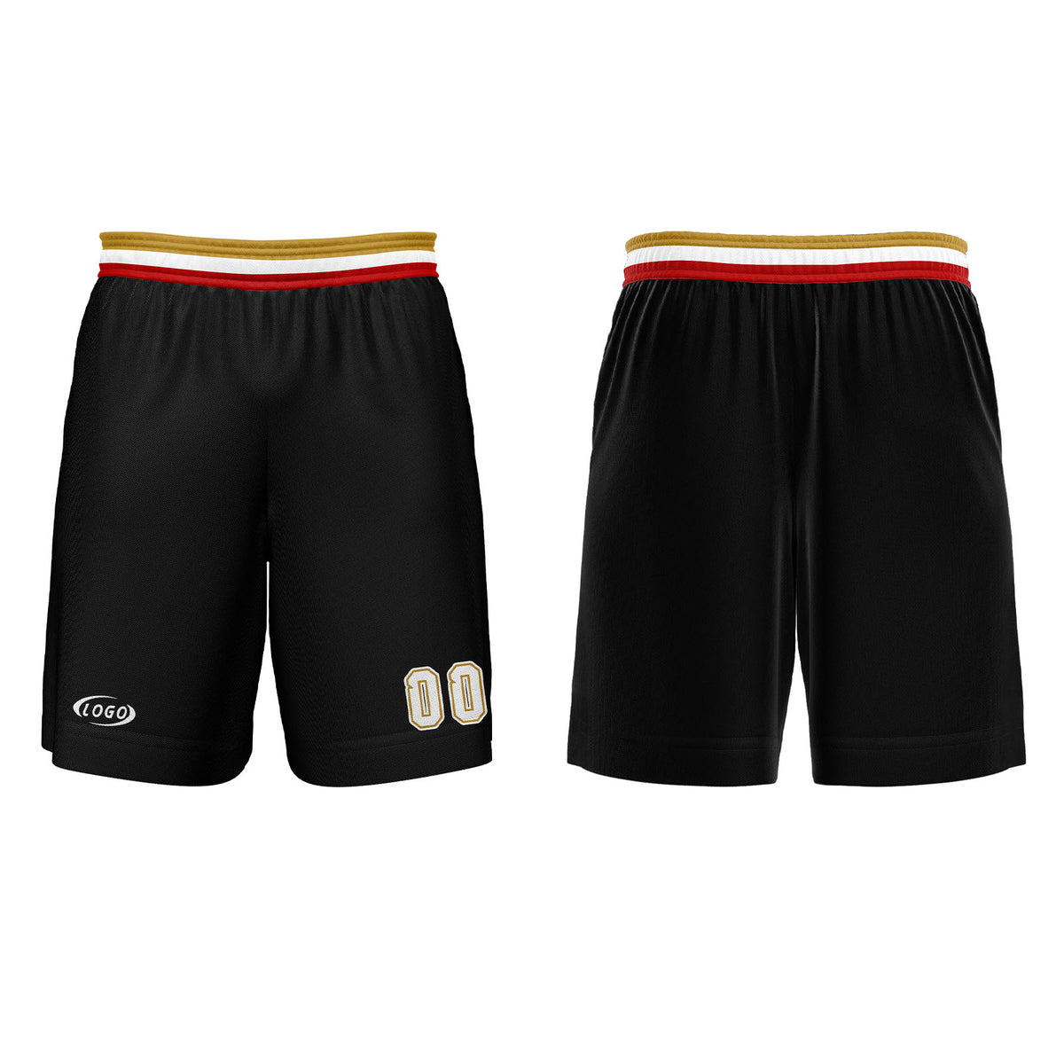 Benutzerdefinierter Schwarz Rot Gold Weiß Basketball Jersey Uniform Anzug gedruckt Ihr Logo Name Nummer