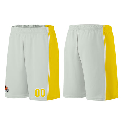 Individuelle Grau-Gelb Basketball Jersey Shorts für Männer und Frauen Gestickter und gedruckter Name, Nummer und Logo