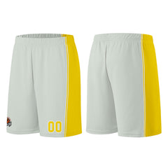 Individuelle Grau-Gelb Basketball Jersey Shorts für Männer und Frauen Gestickter und gedruckter Name, Nummer und Logo