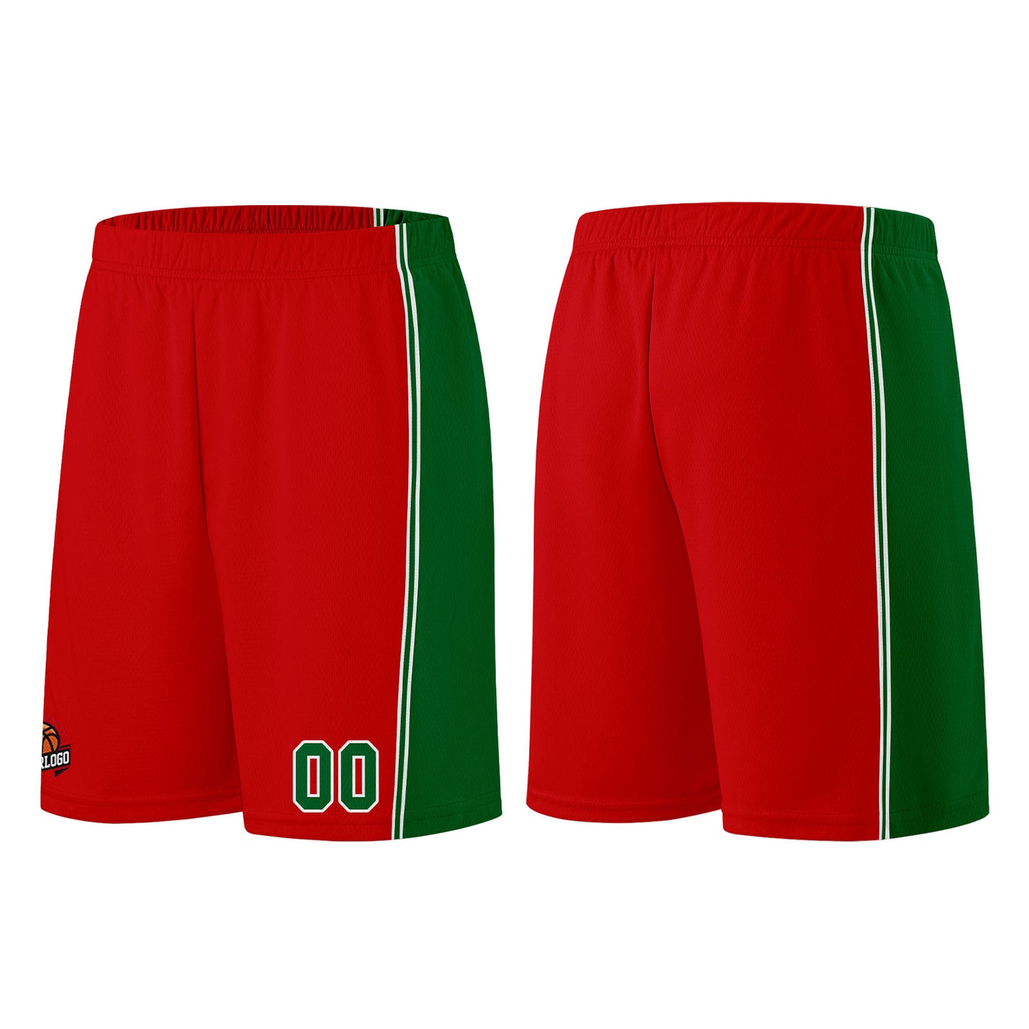Individuelle Rot Grün Basketball Jersey Shorts für Männer und Frauen Gestickter und gedruckter Name, Nummer und Logo