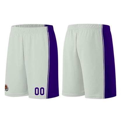 Individuelle Grau-Lila Basketball Jersey Shorts für Männer und Frauen Gestickter und gedruckter Name, Nummer und Logo