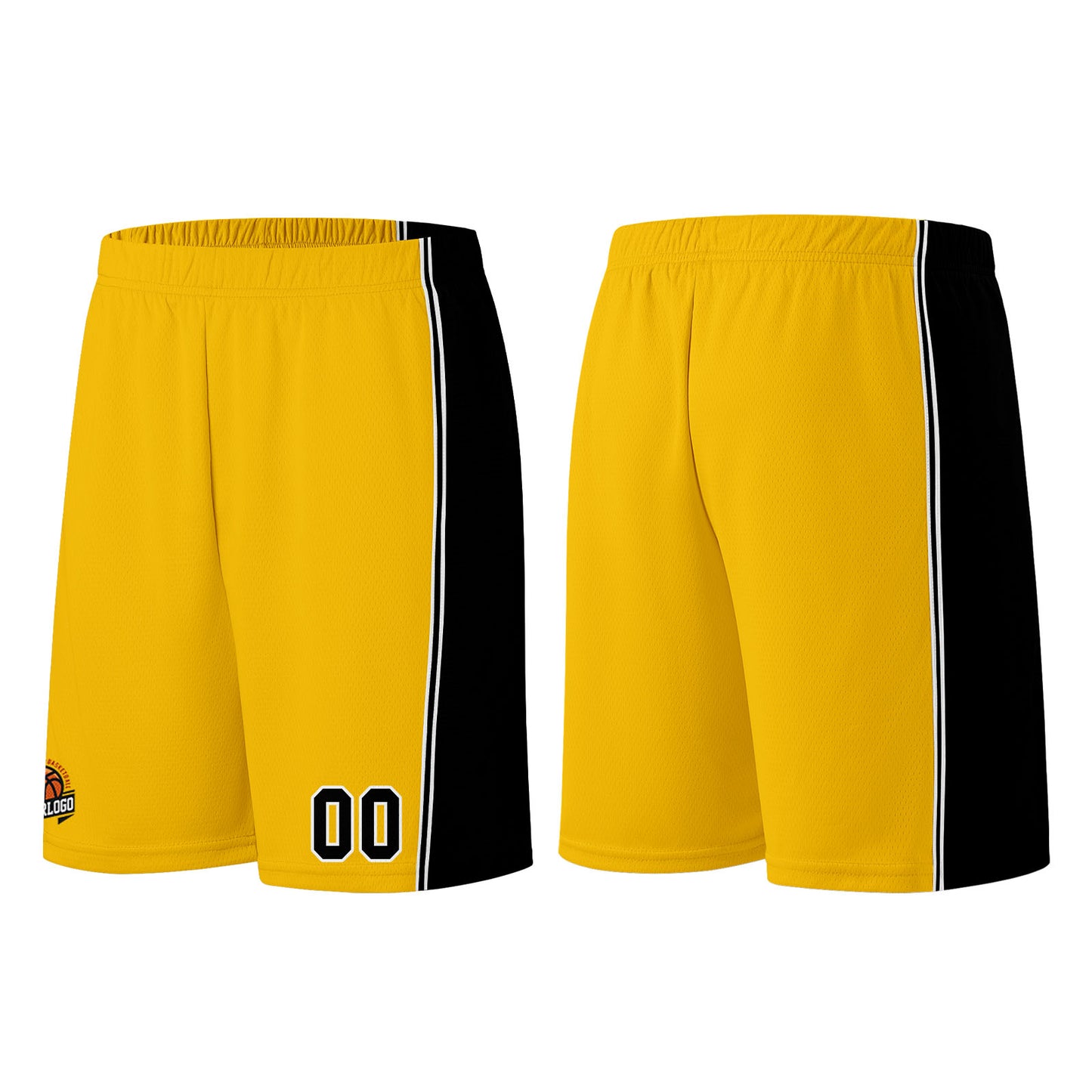 Individuelle Gelb Schwarz Basketball Jersey Shorts für Männer und Frauen Gestickter und gedruckter Name, Nummer und Logo