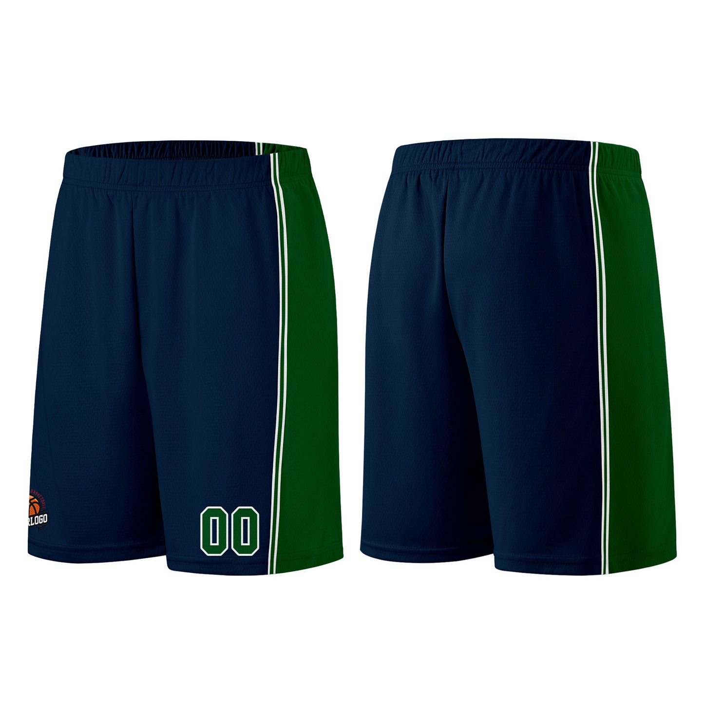 Individuelle Dunkelblau-Grün Basketball Jersey Shorts für Männer und Frauen Gestickter und gedruckter Name, Nummer und Logo