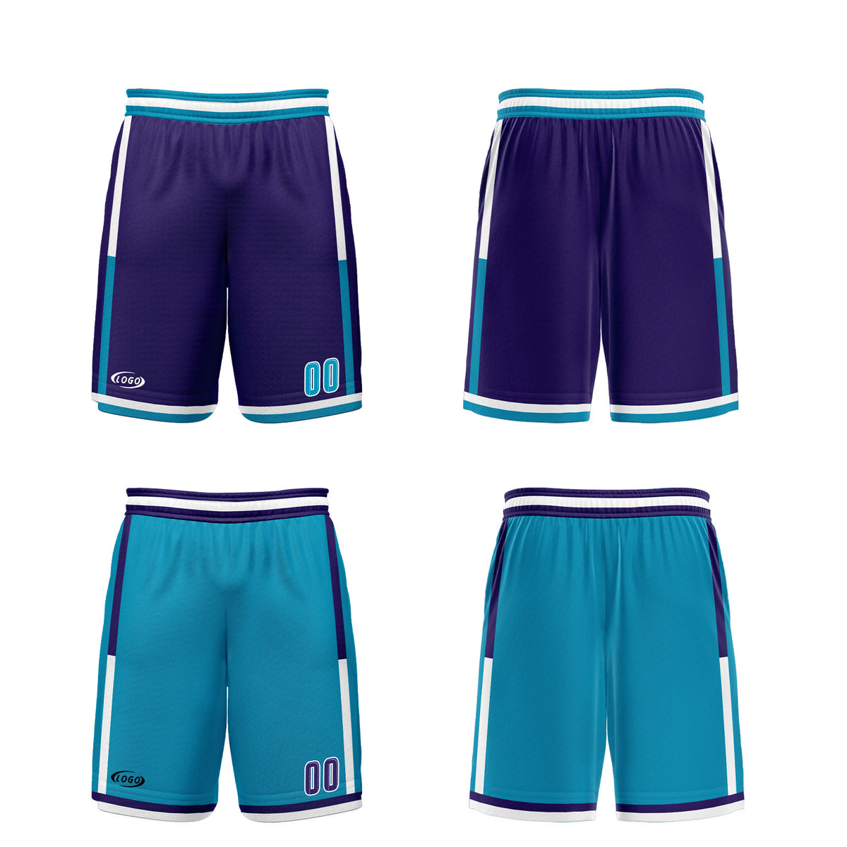 Benutzerdefinierte Lila Cyan Reversible Basketball Jersey Personalisierte Drucken Name Nummer Logo