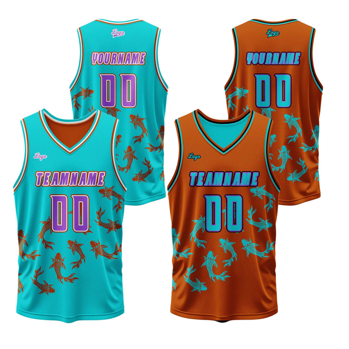 Benutzerdefinierte Blau Orange Reversible Basketball Jersey Personalisierte Print Name Nummer Logo