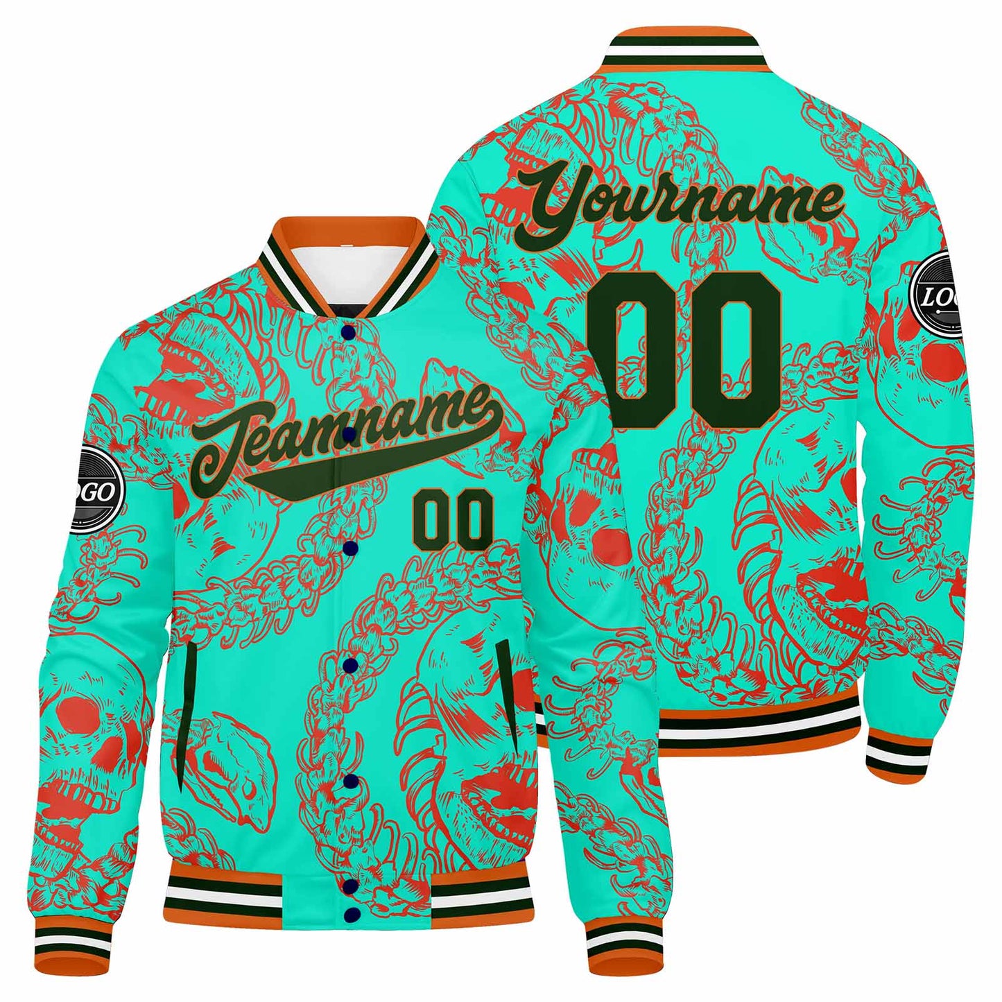 Benutzerdefinierte Grün Orange Varsity-Jacke. Letterman-Jacke für Männer, Frauen und Jugendliche