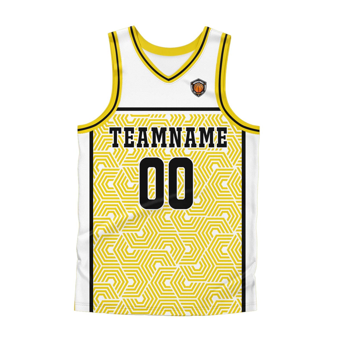 Benutzerdefinierter Weiß Gelb Basketball Jersey Uniform Anzug gedruckt Ihr Logo Name Nummer