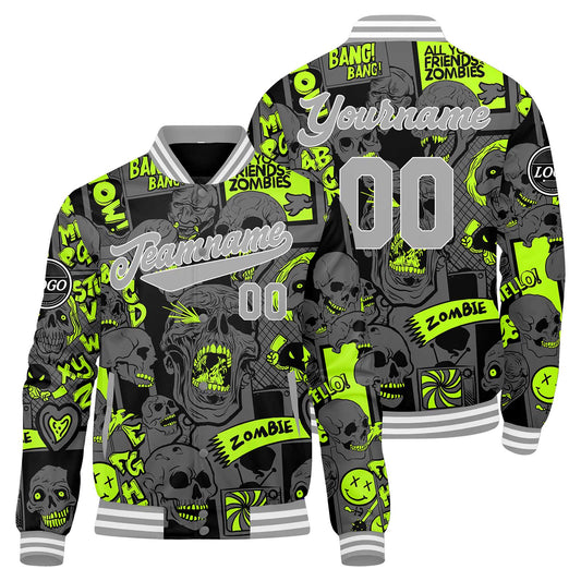 Benutzerdefinierte Grau Varsity-Jacke. Letterman-Jacke für Männer, Frauen und Jugendliche