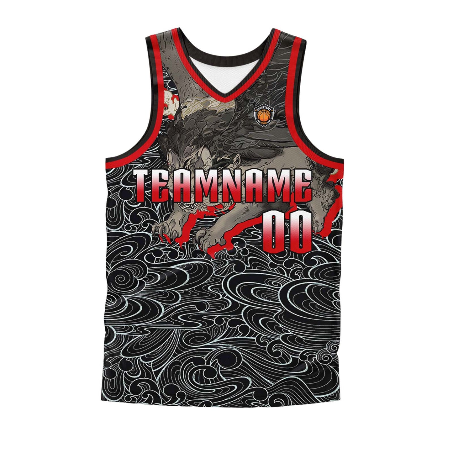 Benutzerdefinierter Schwarz Rot Basketball Jersey Uniform Anzug gedruckt Ihr Logo Name Nummer