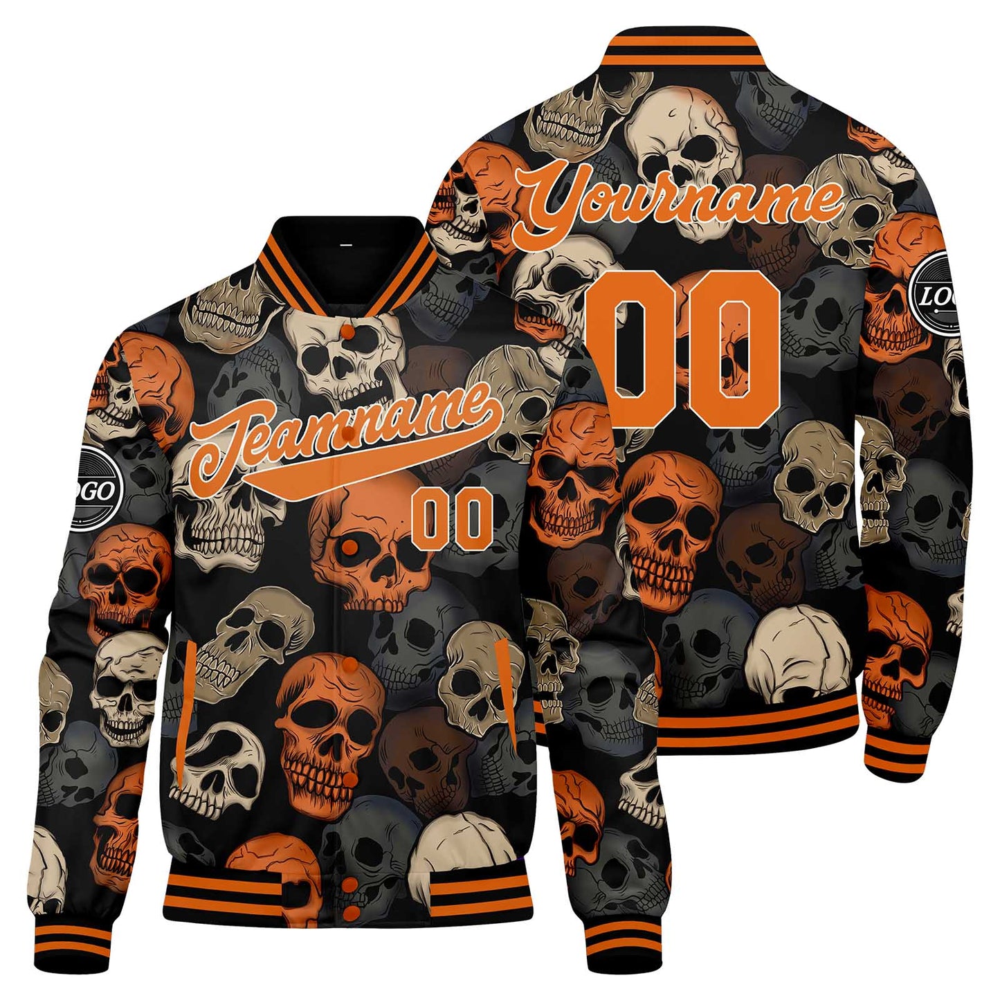 Benutzerdefinierte Orange Varsity-Jacke. Letterman-Jacke für Männer, Frauen und Jugendliche