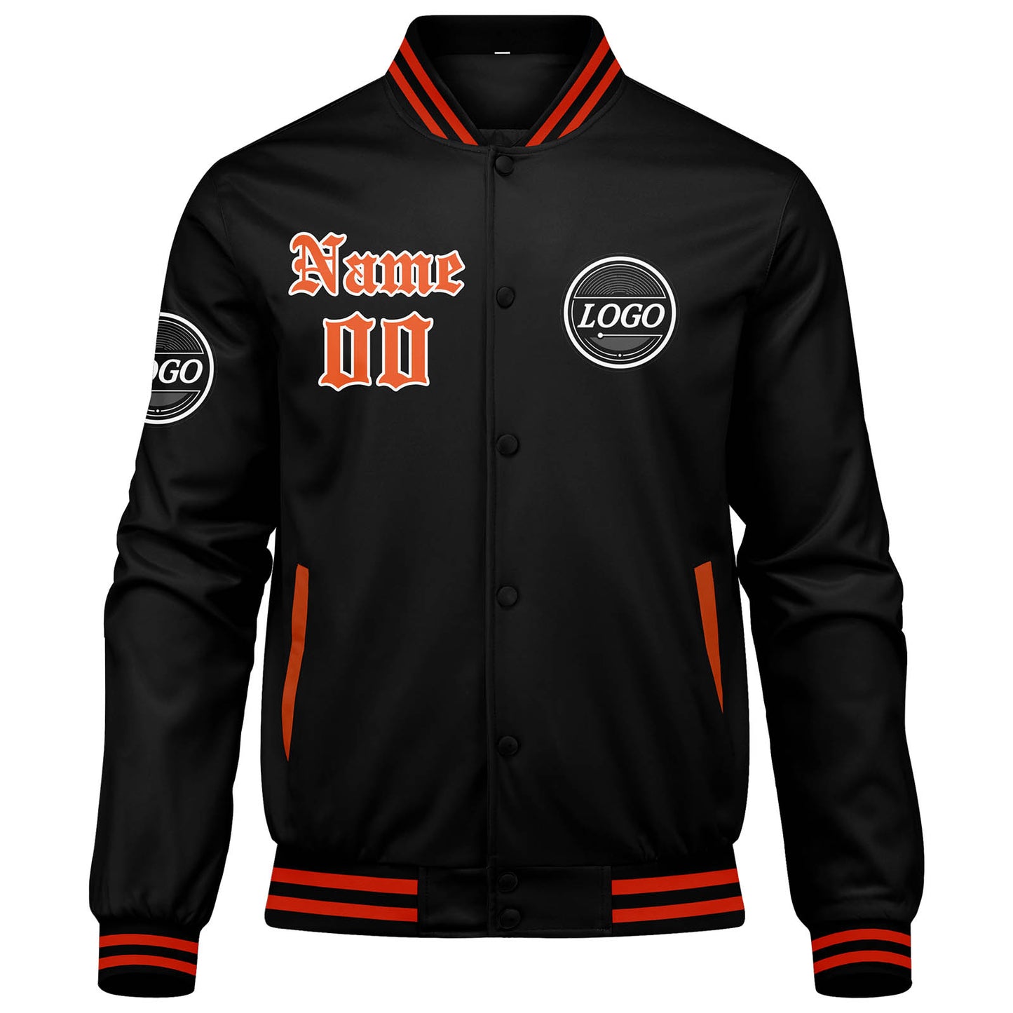 Benutzerdefinierte Verlauf Varsity-Jacke. Letterman-Jacke Orange