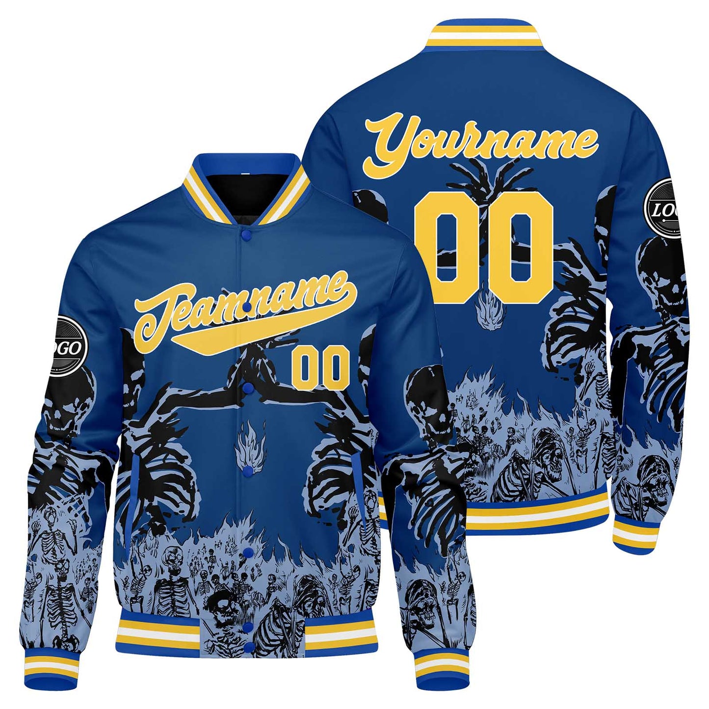 Benutzerdefinierte Blau Varsity-Jacke. Letterman-Jacke für Männer, Frauen und Jugendliche