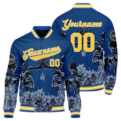 Benutzerdefinierte Blau Varsity-Jacke. Letterman-Jacke für Männer, Frauen und Jugendliche