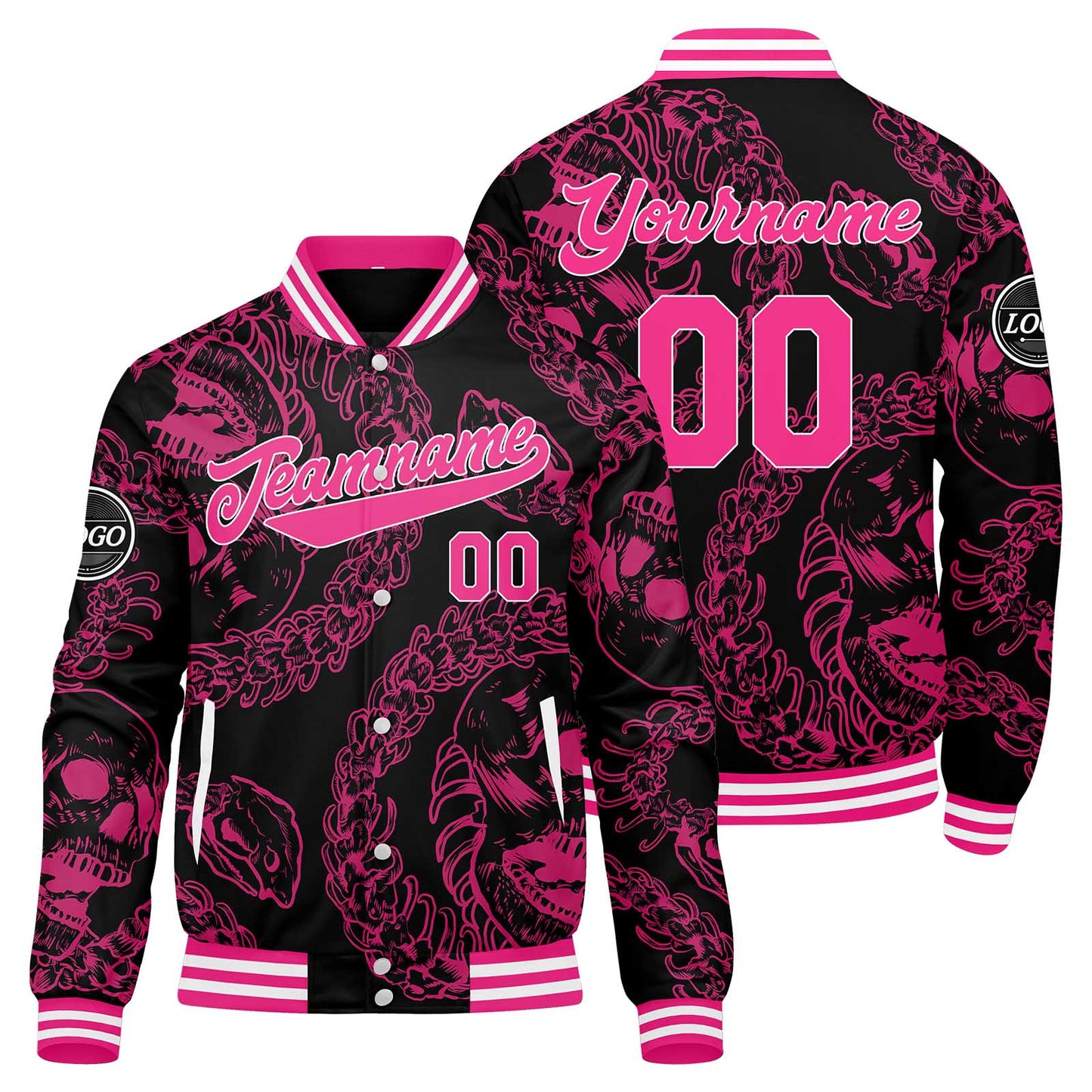 Benutzerdefinierte Rosa Varsity-Jacke. Letterman-Jacke für Männer, Frauen und Jugendliche