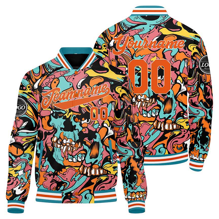 Benutzerdefinierte Orange Varsity-Jacke. Letterman-Jacke für Männer, Frauen und Jugendliche