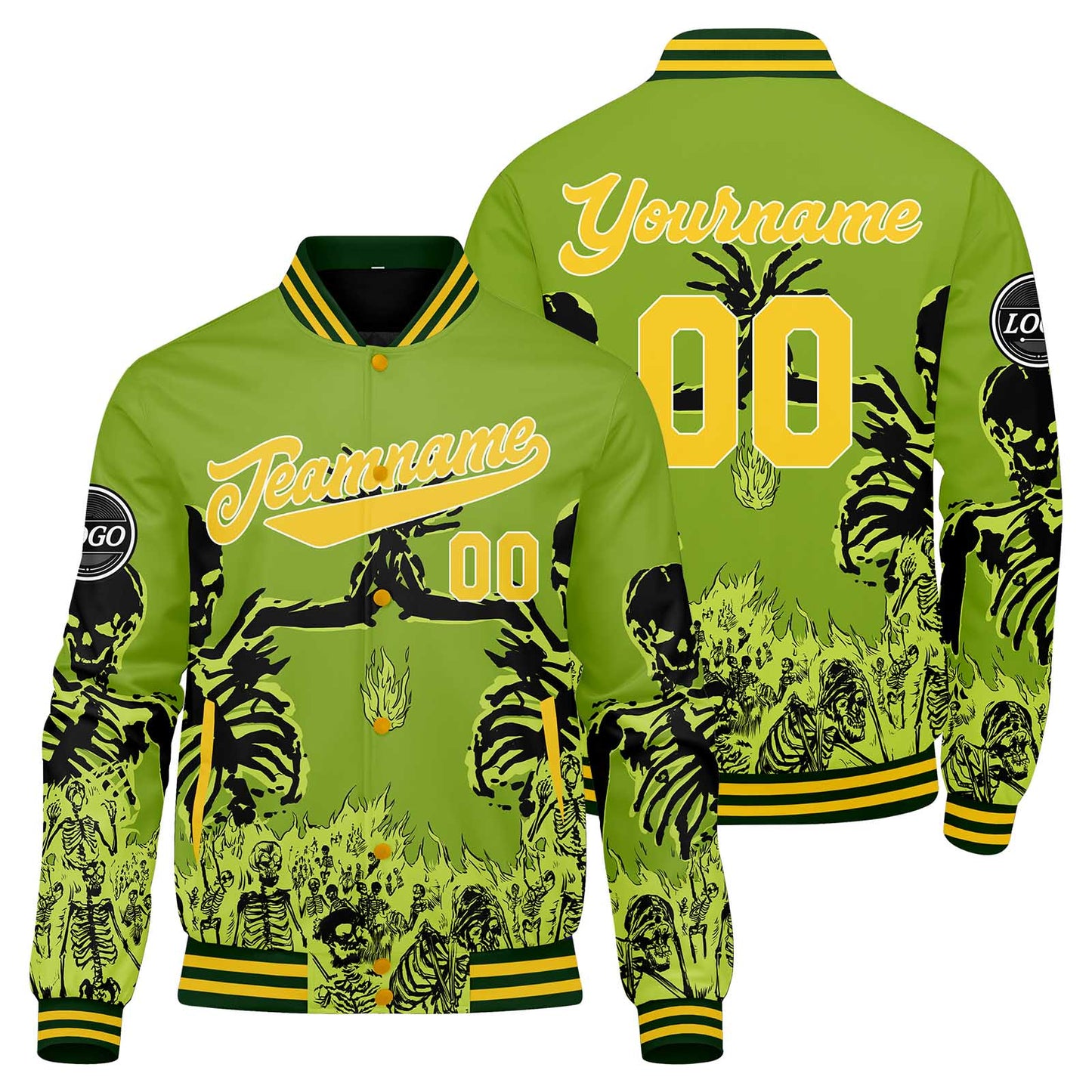 Benutzerdefinierte Grün Varsity-Jacke. Letterman-Jacke für Männer, Frauen und Jugendliche