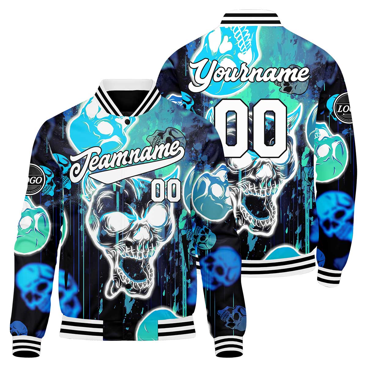 Benutzerdefinierte Blau Varsity-Jacke. Letterman-Jacke für Männer, Frauen und Jugendliche