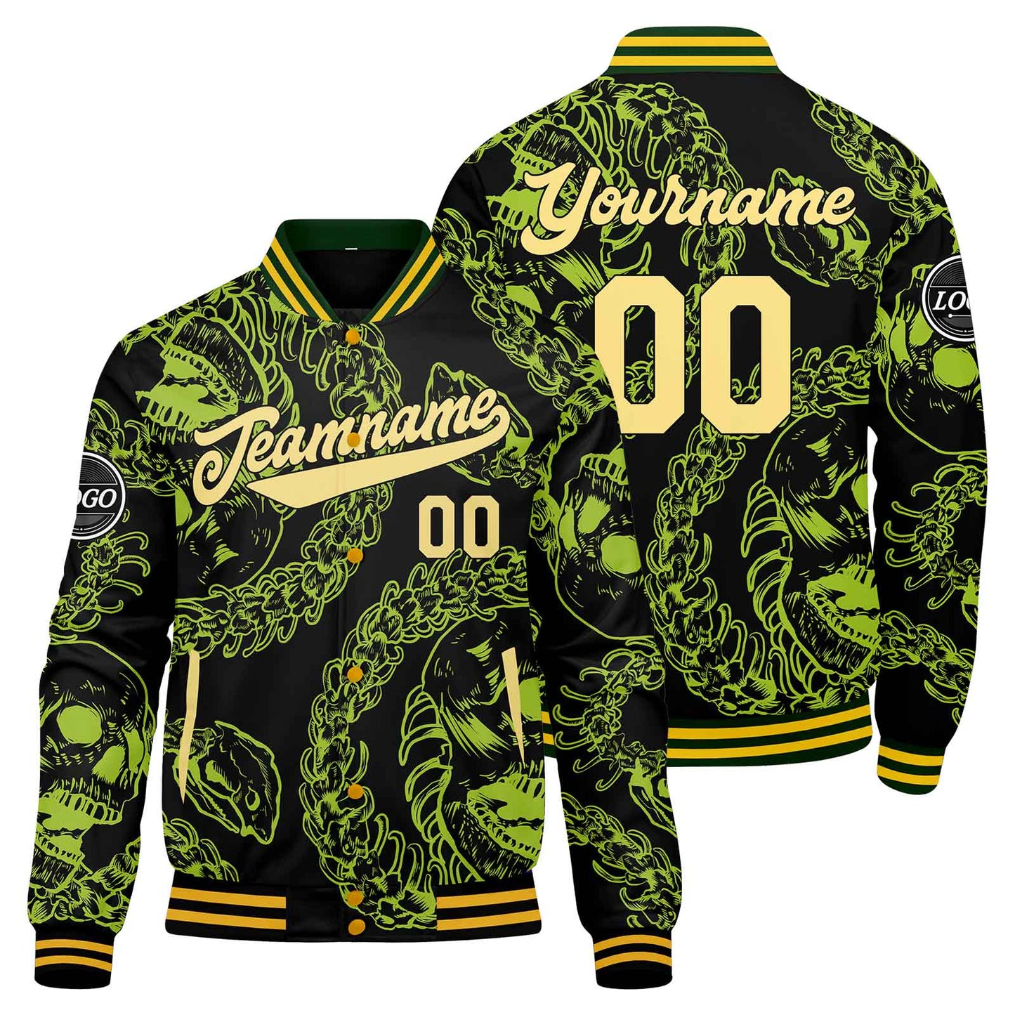 Benutzerdefinierte Gelb Grün Varsity-Jacke. Letterman-Jacke für Männer, Frauen und Jugendliche