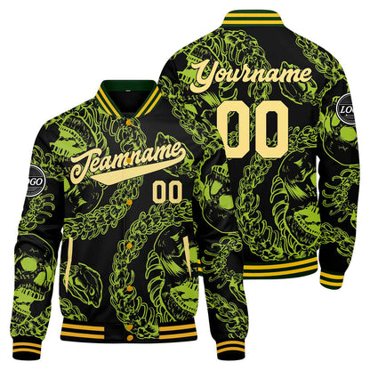 Benutzerdefinierte Gelb Grün Varsity-Jacke. Letterman-Jacke für Männer, Frauen und Jugendliche