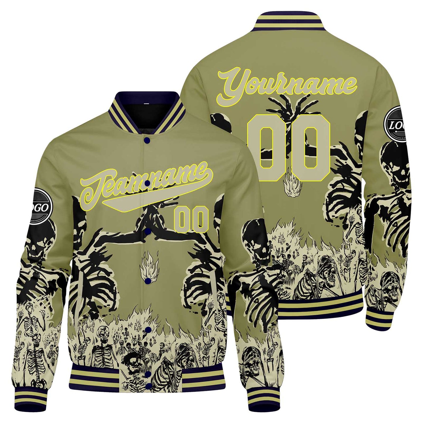 Benutzerdefinierte Olivengrün Varsity-Jacke. Letterman-Jacke für Männer, Frauen und Jugendliche