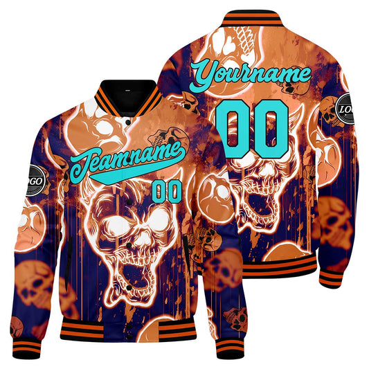 Benutzerdefinierte Orange Varsity-Jacke. Letterman-Jacke für Männer, Frauen und Jugendliche