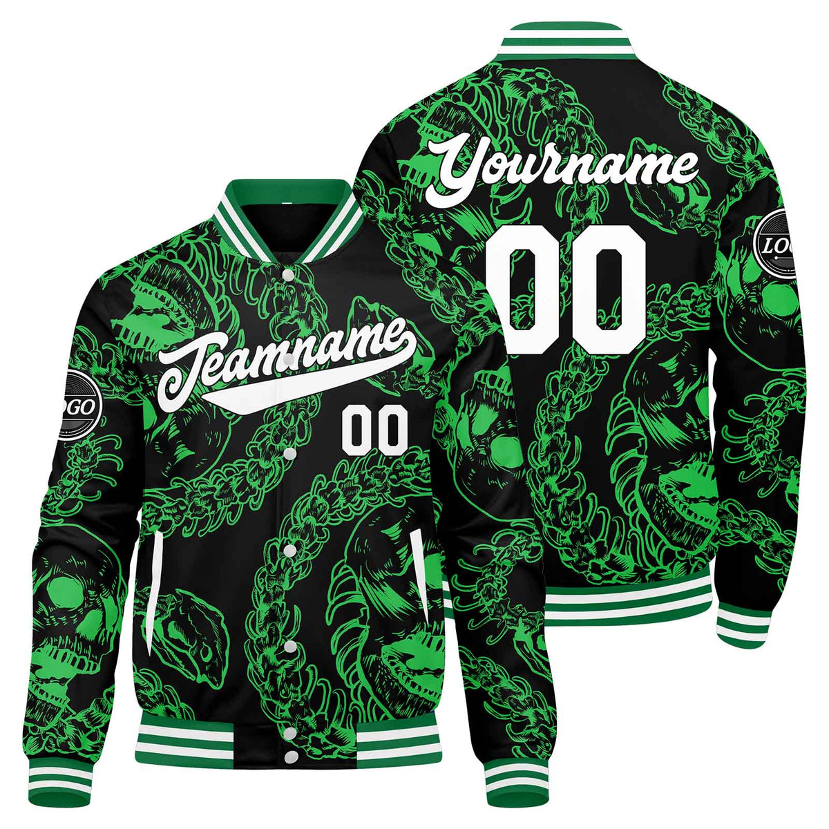 Benutzerdefinierte Grün Varsity-Jacke. Letterman-Jacke für Männer, Frauen und Jugendliche
