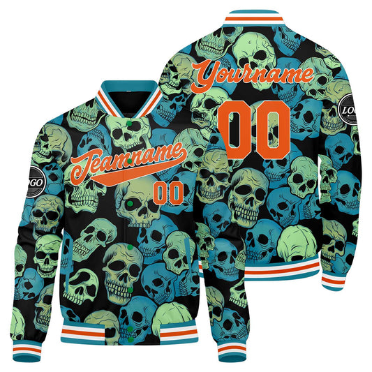 Benutzerdefinierte Orange Grün Varsity-Jacke. Letterman-Jacke für Männer, Frauen und Jugendliche