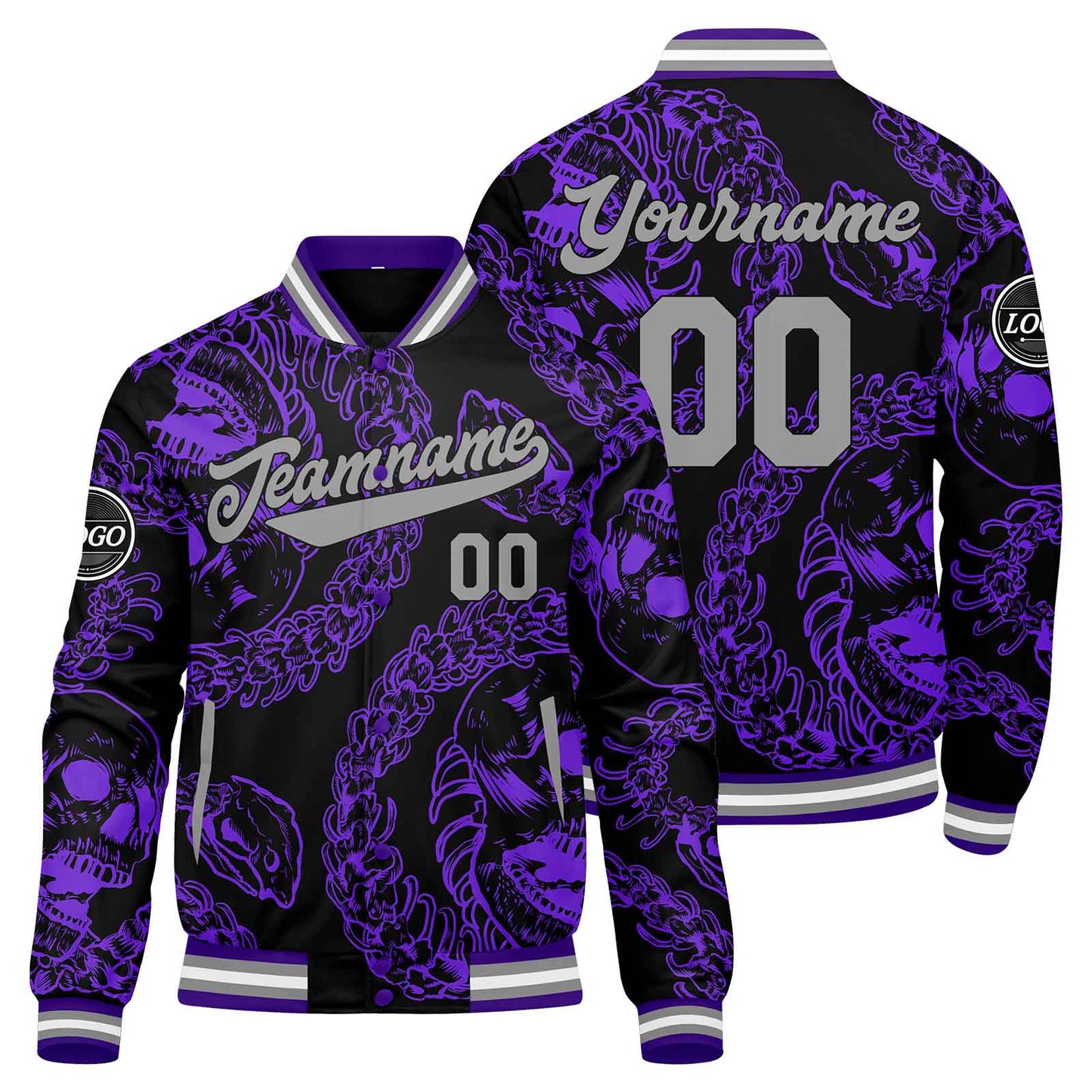 Benutzerdefinierte Lila Grau Varsity-Jacke. Letterman-Jacke für Männer, Frauen und Jugendliche