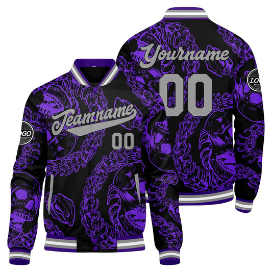 Benutzerdefinierte Lila Grau Varsity-Jacke. Letterman-Jacke für Männer, Frauen und Jugendliche