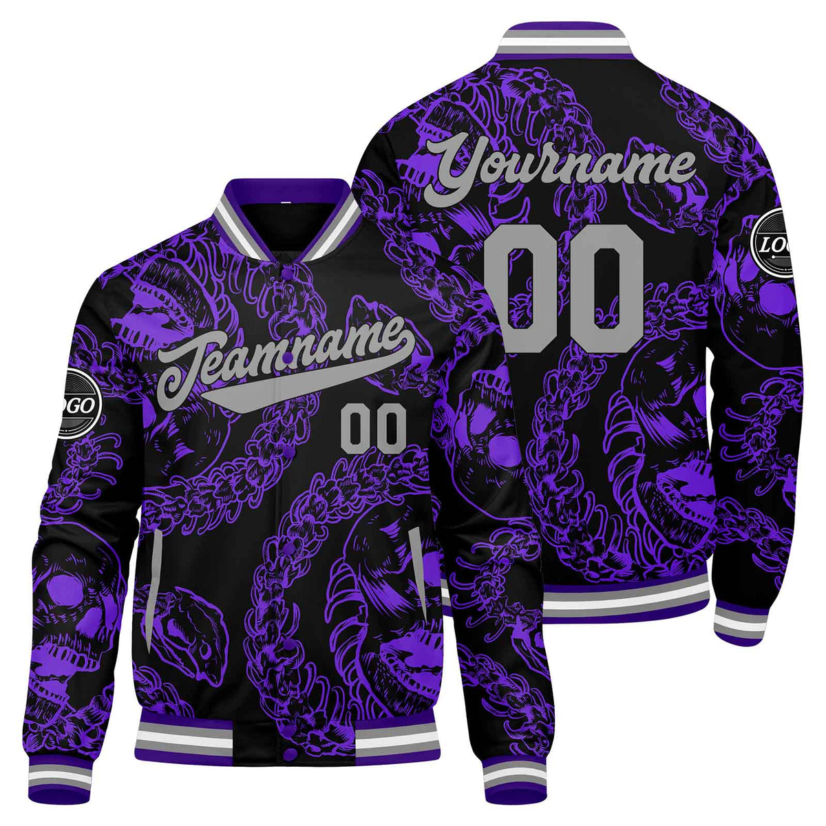 Benutzerdefinierte Lila Grau Varsity-Jacke. Letterman-Jacke für Männer, Frauen und Jugendliche