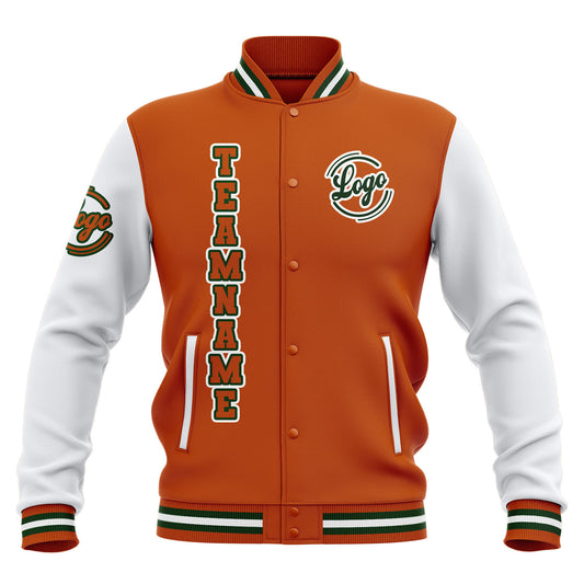 Benutzerdefiniert Orange Weiß Wasserdichte Varsity Jacken Personalisiert genäht Name Nummer Logo zu Letterman Jacken