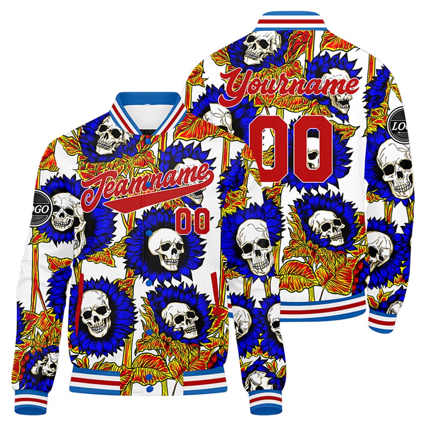Benutzerdefinierte Blau Rot Varsity-Jacke. Letterman-Jacke für Männer, Frauen und Jugendliche