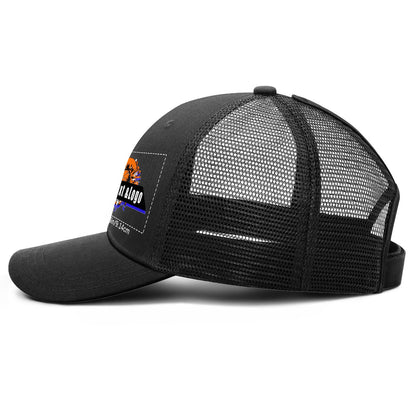 Kundenspezifisch  Schwarzer gewaschener Mesh-Cowboy-Hut für Männer und Frauen mit Pferdeschwanz und Klettverschluss Kann mit Logo-Text bedruckt werden