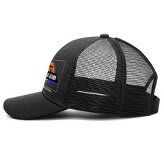 Kundenspezifisch  Schwarzer gewaschener Mesh-Cowboy-Hut für Männer und Frauen mit Pferdeschwanz und Klettverschluss Kann mit Logo-Text bedruckt werden