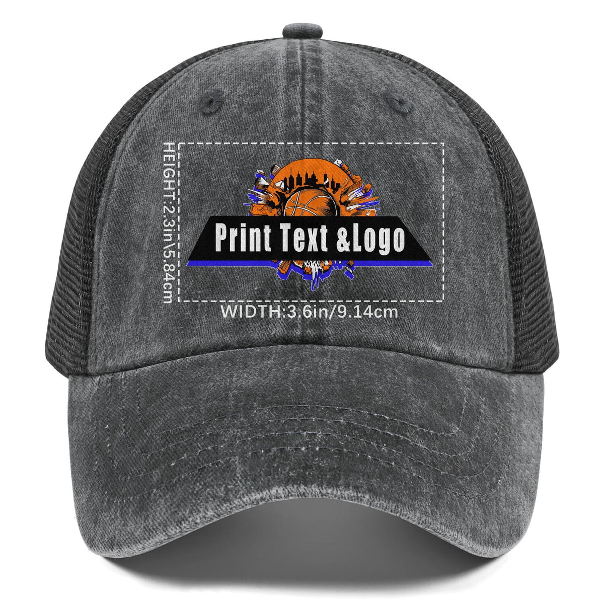 Kundenspezifisch Grau gewaschener Mesh-Cowboy-Hut für Männer und Frauen mit Pferdeschwanz und Klettverschluss Kann mit Logo-Text bedruckt werden