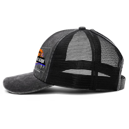 Kundenspezifisch Dunkelgrau gewaschener Mesh-Cowboy-Hut für Männer und Frauen mit Pferdeschwanz und Klettverschluss Kann mit Logo-Text bedruckt werden