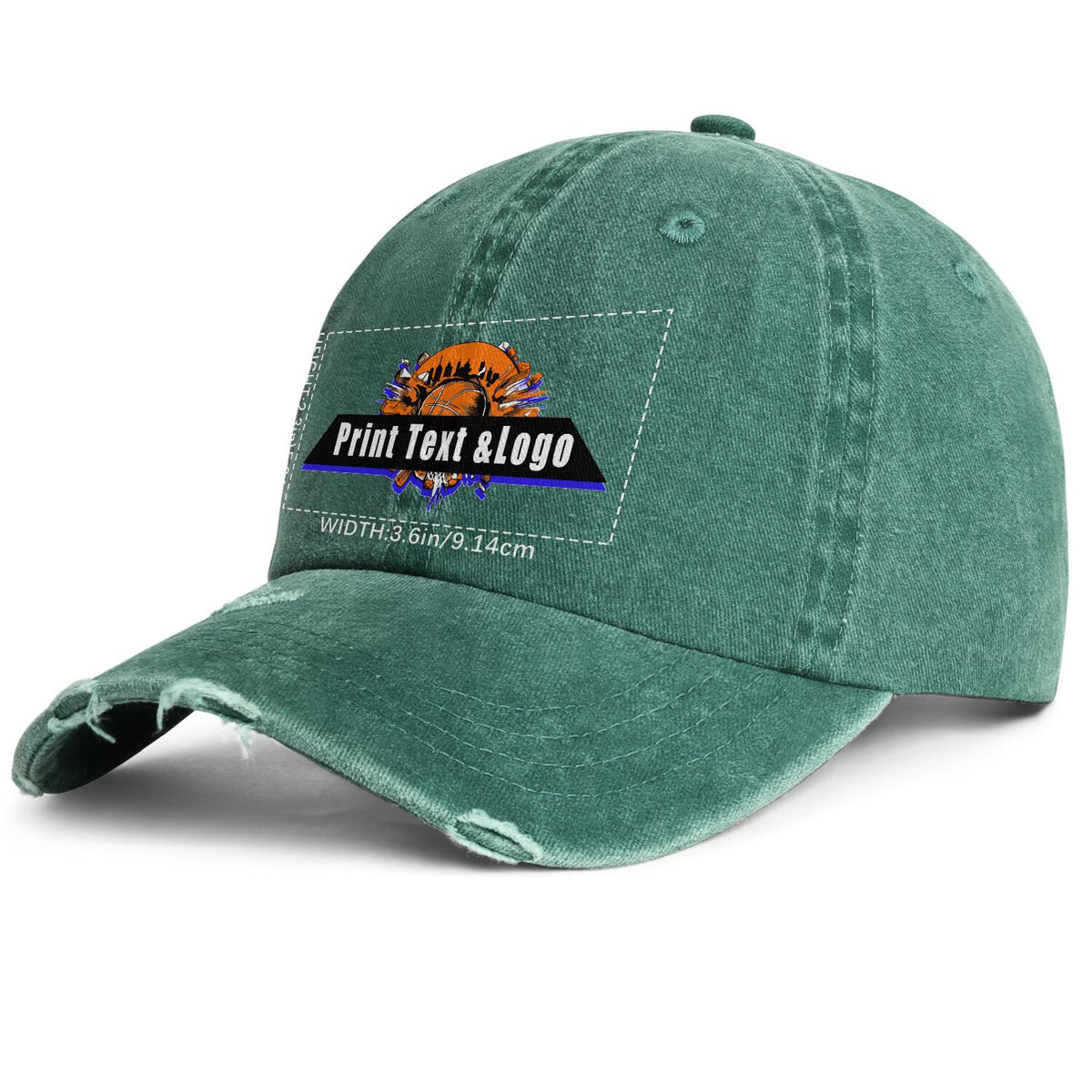 Benutzerdefinierte Grün Distressed & Washed Denim Baseball-Kappe - Unisex Streetwear Style