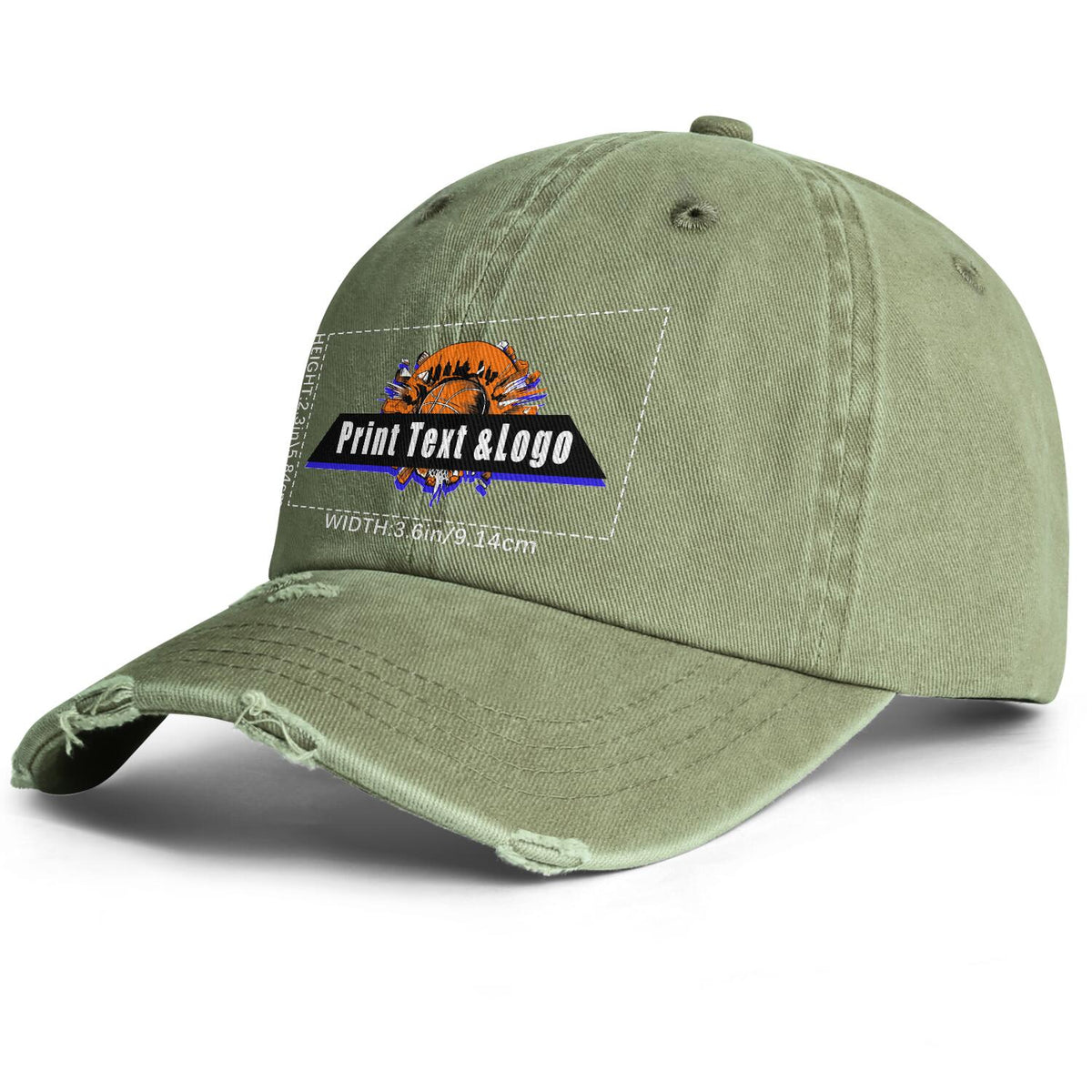 Benutzerdefinierte Olive Grün Distressed & Washed Denim Baseball-Kappe - Unisex Streetwear Style
